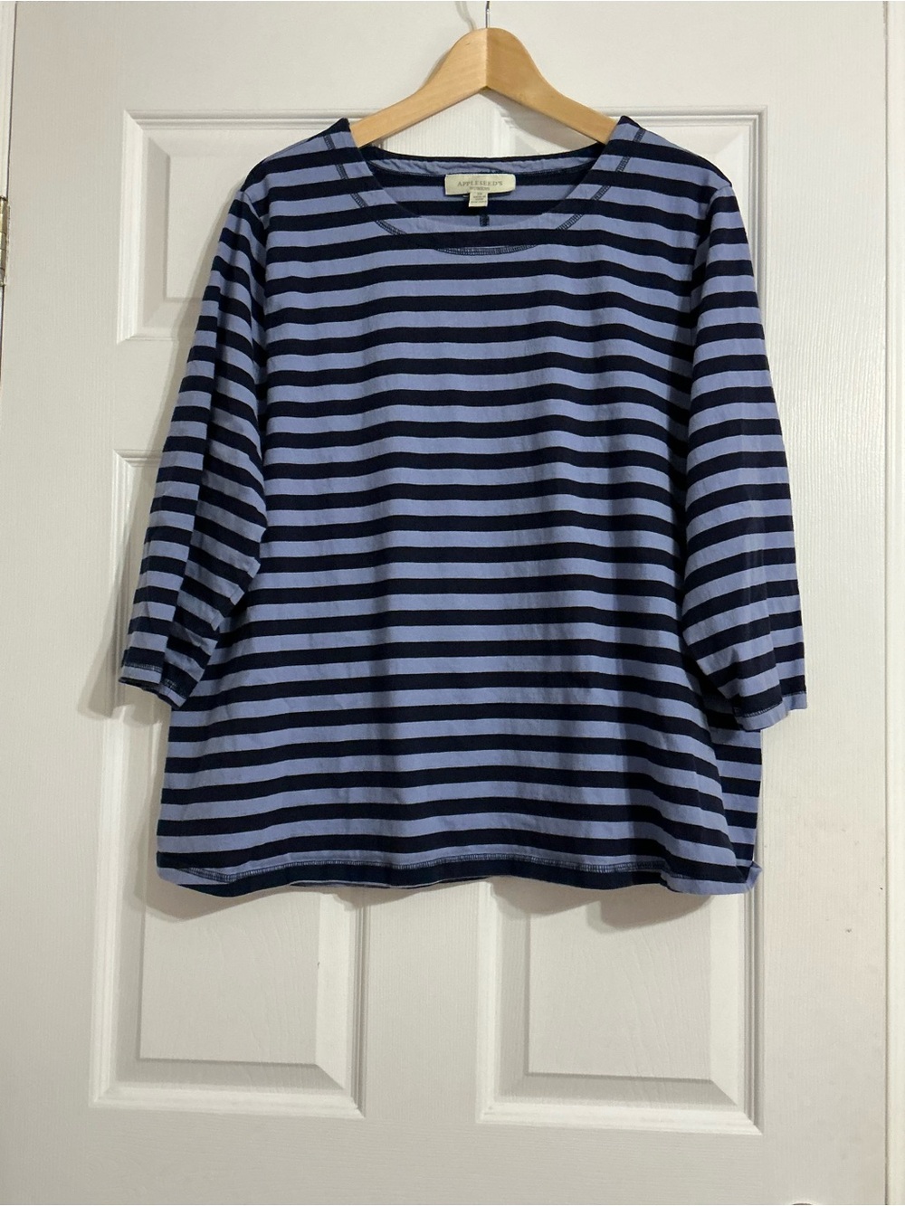 Appleseeds Plus Sized Striped 3/4 Sleeve Cotton Tunic Top